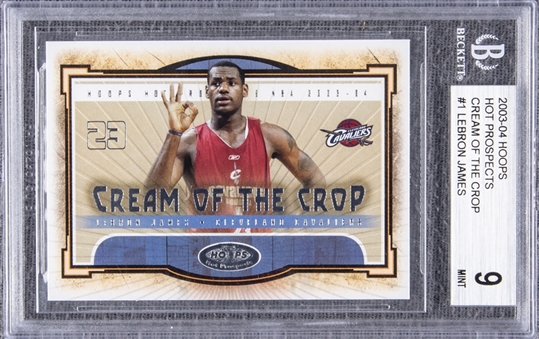 2003-04 Hoops Hot Prospects Cream of the Crop #1 LeBron James Rookie Card - BGS MINT 9